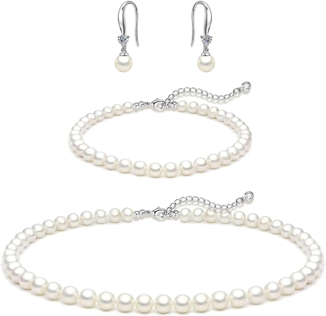 Zeffy Pearl Necklace 4MM/6MM/8MM Dainty Round Imitation Pearl Choker Necklace Wedding Pearl Necklace Delicate Jewelry for Women Simple Bridesmaid Jewelry Gifts