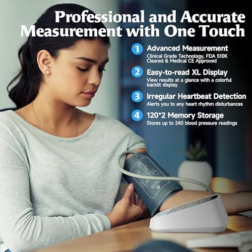 Image of Blood Pressure Monitor Home Use, Automatic Upper Arm Blood Pressure W /Large Cuff, 2 Users 240 Sets Memory&HR Detection,LED Display, FSA&HSA Eligible BP Machine, One-Tap Operation, Type-C Rechargeable