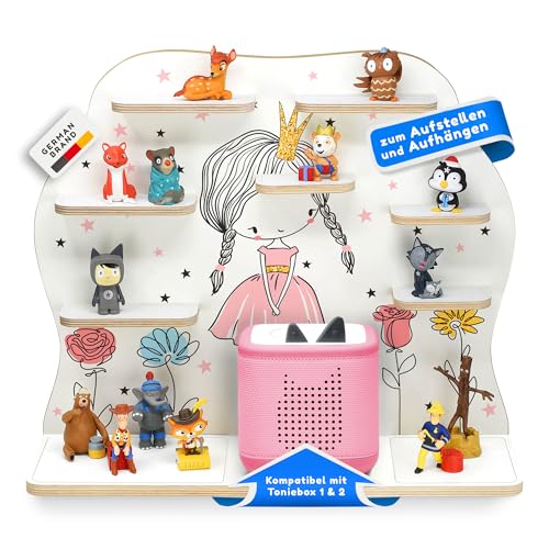 stadtecken Étagère en Bois pour Toniebox 2 – Rangement pour env. 50 Tonies – Idéal pour Chambre d’Enfant – À Poser ou Suspendre (Princesse, Grand)