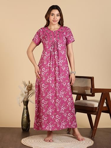 Image of 9shines Label Stylish Alpine Nighty Maxi for Women | Full Length Trendy Nightgown | Premium Nightdress | Nightwear | Embroidery Nighty with Pockets (2892)