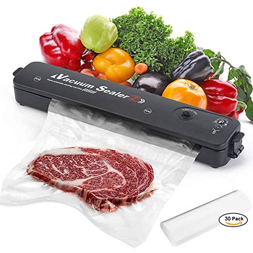 Vacuum Sealer Machine, 2021 Upgraded Automatic Precision Food Sealer Machine for Food Preservation with 30 Vacuum Sealer Bags & LED Indicator, Compact Portable Design & Easy to Clean, Black