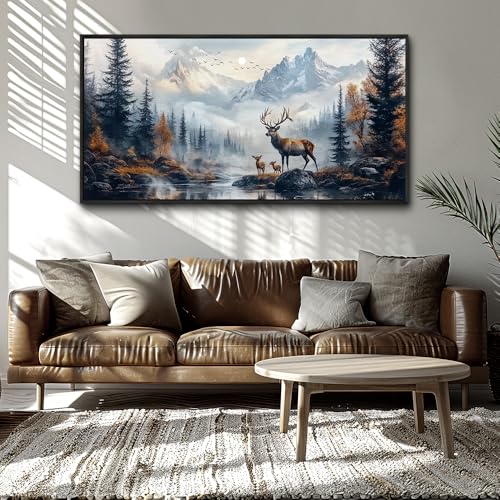 KELIYUAN Large Canvas Wall Art For Living Room Black Framed Wall Decorations For Bedroom Office Murals Prints Pictures Lushan Mountain Scenery Painting Wall Artwork Home Decor Aesthetics 30"X60"