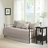 Madison Park Quebec Daybed Size Quilt Bedding Set - Khaki, Damask - 6 Piece Bedding Quilt Coverlets - Ultra Soft Microfiber Bed Quilts Quilted Coverlet