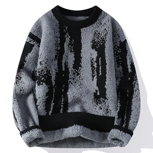 Men Sweater Crewneck Long Sleeve Sweaters Loose Fit Pullover Sweaters Cable Knit Pullover Plus Size Warm Winter Outwear