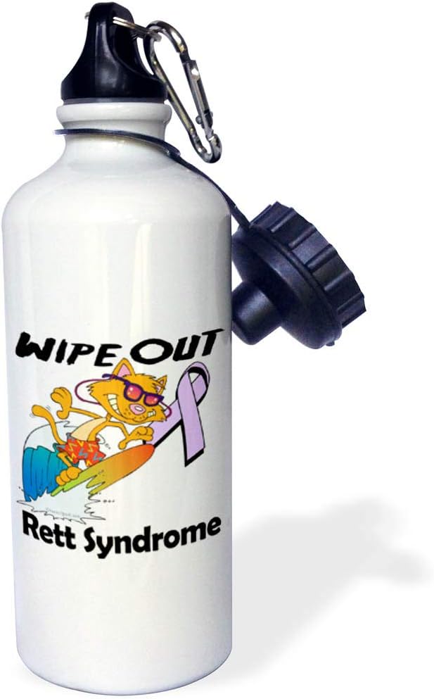 3dRose "Wipe Out Rett Syndrome Awareness Ribbon Cause Design" Sports Water Bottle, 21 oz, White