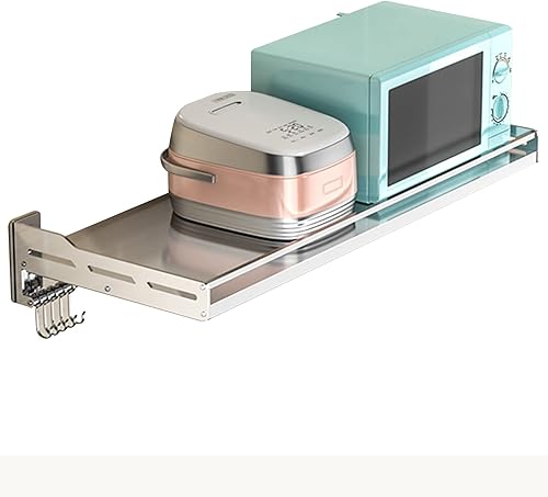 Estante de pared de acero inoxidable para especias, estante flotante para servir alimentos con ganchos, estantes de almacenamiento multifuncionales