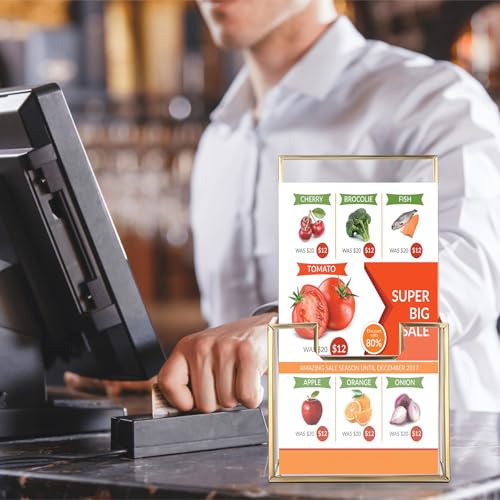 SUMTree Golden Prospekthalter Prospektständer transparent Glas Prospektaufsteller Broschürenständer für Büro, Theke, Hotel, Shop, Restaurant, Café Broschürenhalter für Menü, Faltblatt, Katalog