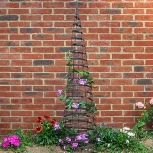 Garden Decor Flower Support Climbing Rattan Cone Obelisk Plant Trellis (Colour: Chestnut)