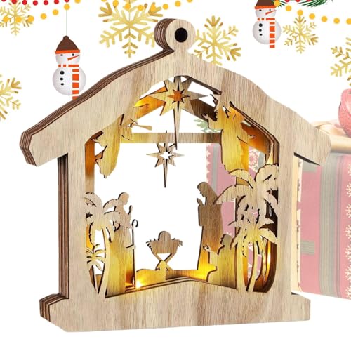 Nativity Scene - Christmas Figurine, Holy Wooden Statue | Unique Tabletop Decorations with LED Lights, Elegant Wooden Signs with LED for Holiday Centerpieces and Christmas Table Settings