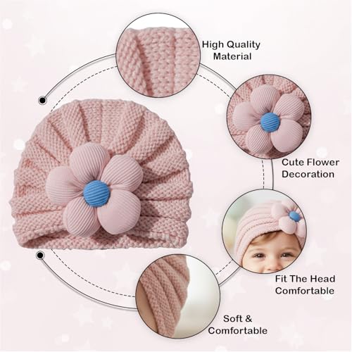 Image of SYGA Baby Cap Flower Wool Warm Knitted Streachable Hat Infant Toddler Baby Cap 0-3 Years