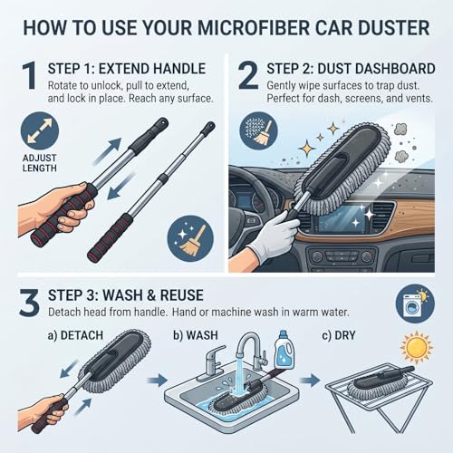 Image of Super Soft Microfiber Car Duster Brush for Exterior Interior Cleaner with Extendable Handle (Microfiber Mop Duster, Dusting Tool, Grey Color)(10.6in x 27.5in)