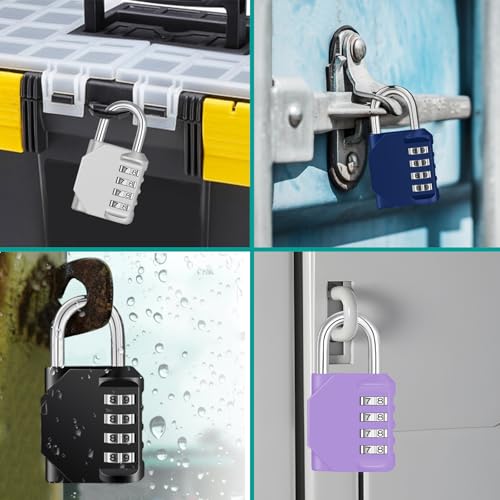 Image of ZHEGE Combination Lock, 4 Digit Combination Padlock, Gym Lock (Purple) | School Lock, Outdoor Use