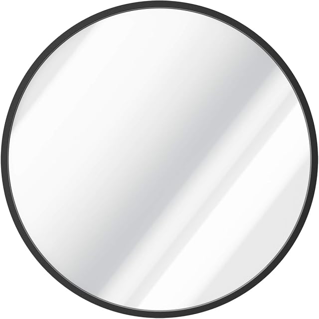 QNINE 90 x 90cm Round Mirror for Walls, Matte Black Metal Frame, Large Circle Mirror for Bathroom, Bedroom, Living Room, Entryway, Modern Style