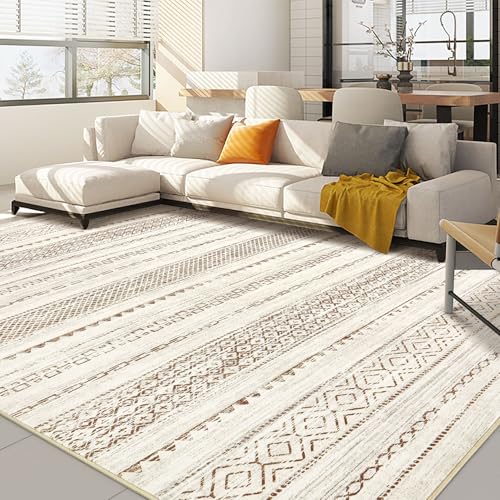 Nakagishi 7x11 Area Rug Living Room: Washable Boho Large Neutral Modern Soft Farmhouse Rugs Stain Resistant Indoor Floor Non-Slip Carpet for Bedroom Nursery Kids Playroom Office Dining Room- Brown