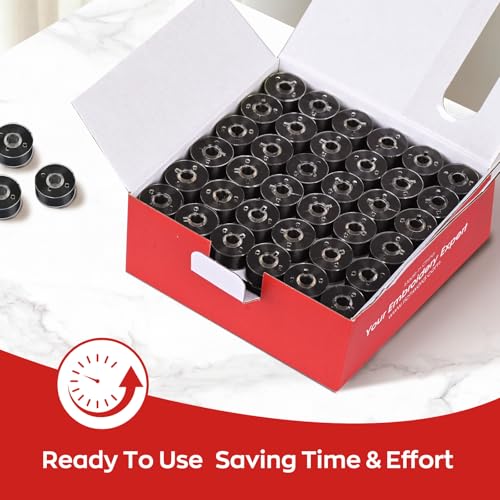 Image of Poolin Richword Selected Prewound Bobbins, Plastic Sided,144pcs Size L(SA155), 70D /2(60WT) Polyester Bobbin Thread for Commercial Multi Needles Embroidery Machine, Black 105 Yards