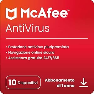McAfee AntiVirus Plus 2024,10 dispositivi,Software antivirus, Internet Security e protezione dati,Windows/Mac/Android/iOS,Abbonamento di 1 anno,Codice di attivazione tramite e-mail