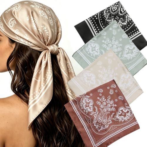 4PCS Head Hair Scarf for Women Like Satin Silk Scarf Bandana Neck...