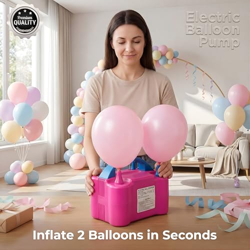 Image of YourVendor Electric Balloon Pump, Dual Nozzle, Inflates 2 Balloons in Seconds, Pink, for Parties