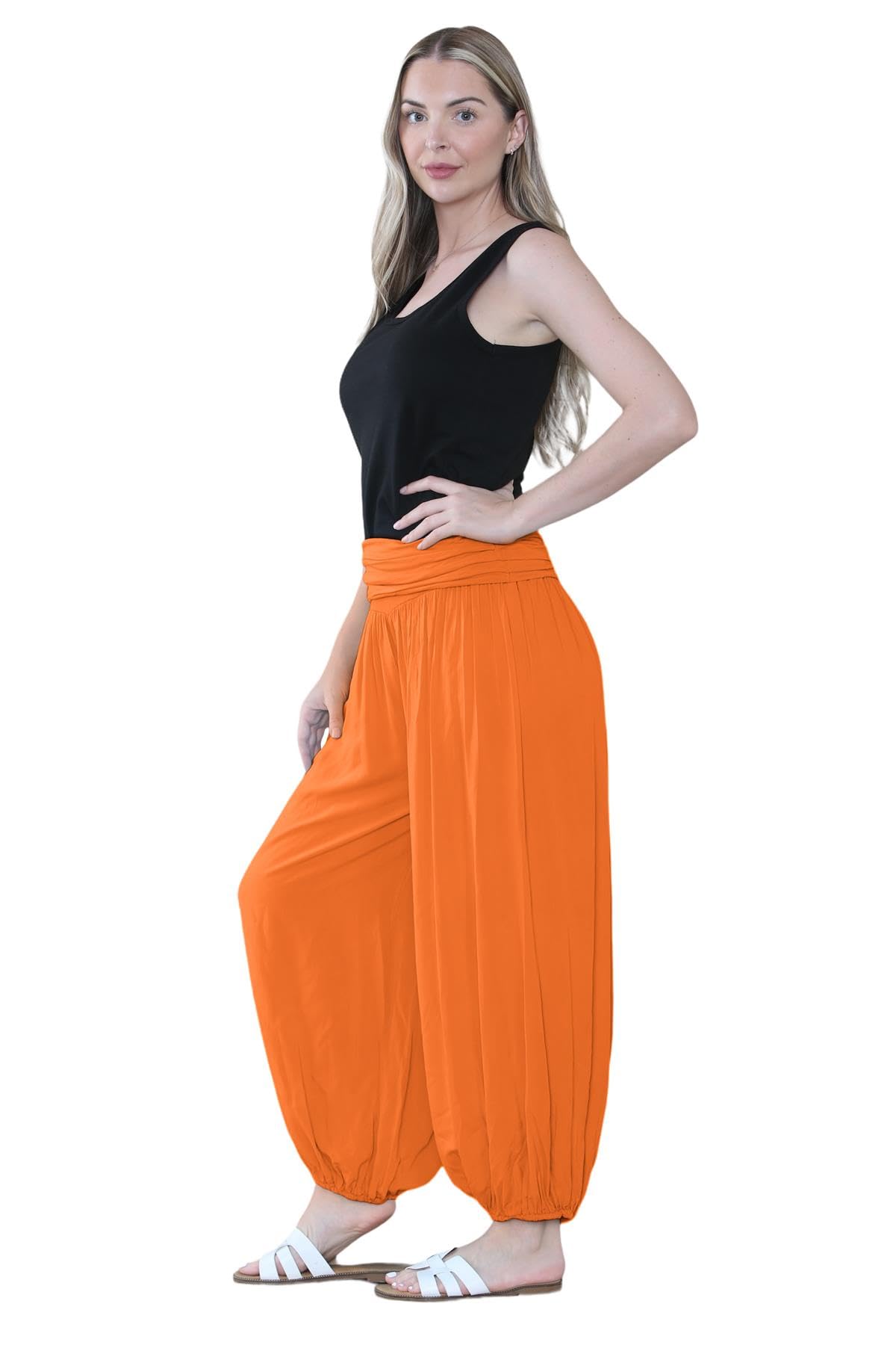 Pantaloni harem larghi da donna italiani Alibaba, comodi ed eleganti, vestibilità larga, pantaloni harem da donna UK | Pantaloni estivi perfetti per le donne UK, Arancione, Taglia unica