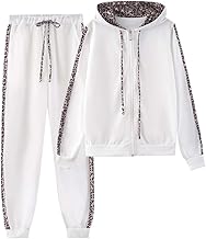 amropi Donna Tuta Sportiva Set Leopardato Maniche Lunghe Felpa con Cappuccio e Jogging Pantaloni