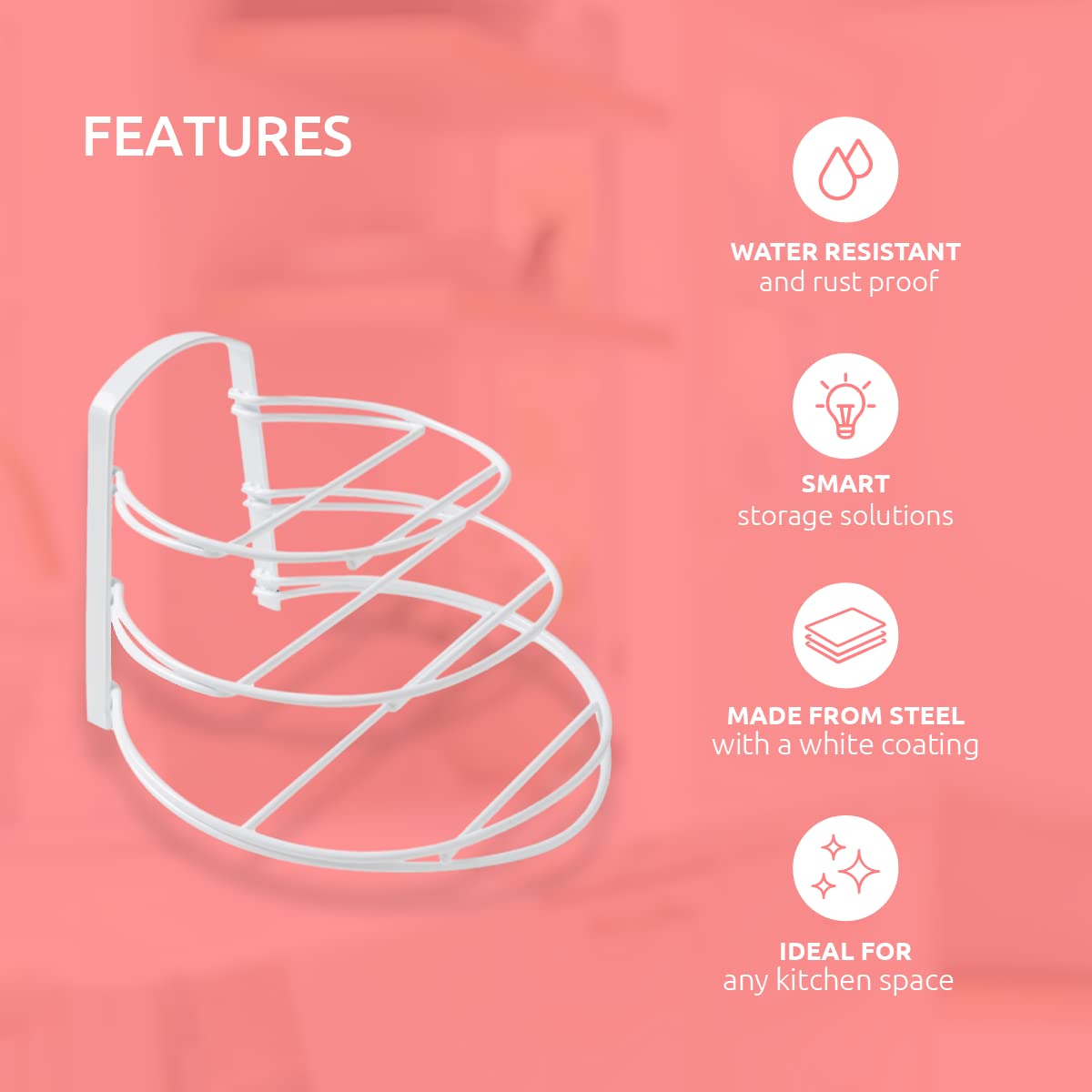 Compactor Perth M Cookware Storage - Medium, White Metal Wire, 31X29X22.5 cm, Perfect For Kitchen Organization - Image 3