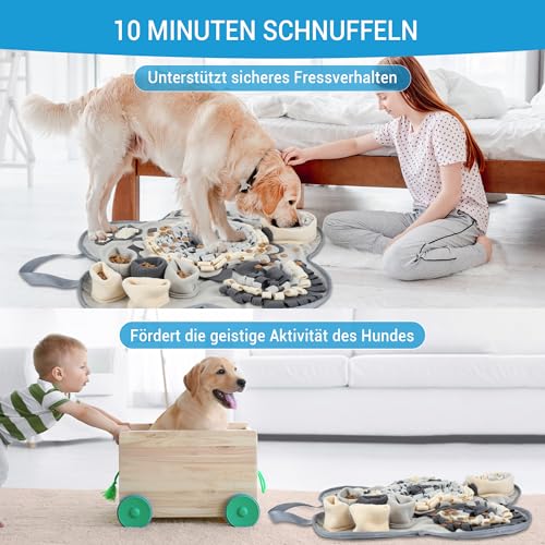 Kolamom Schnüffelteppich für Hunde, Schnüffelmatte mit 2 Knochen Spielzeug, Waschbar Futtermatte für Hunde Anti Stress Schnüffelmatte Spielteppich Für kleine & Große Hunde