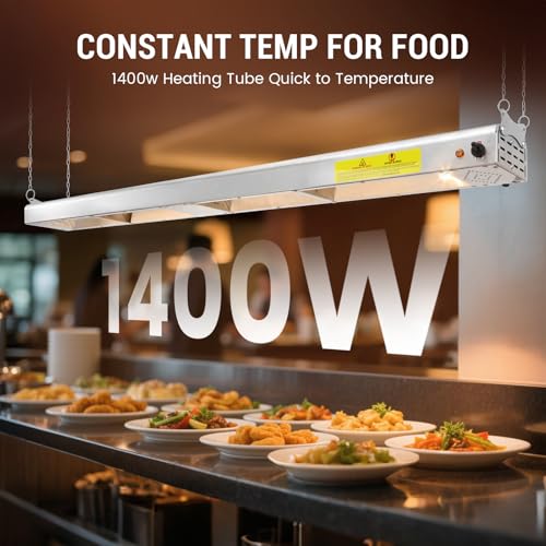 55-Inch Food Heat Lamp, 1400W Commercial Food Warmer Lamp Electric Strip Heater Overhead Stainless Steel Heat Lamps for Buffet Restaurant Parties Catering, Sliver 115V