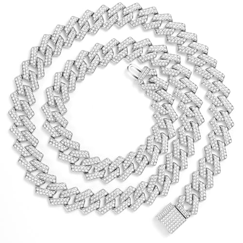 Cuban Chain Necklace 21.6-29.5 Inches Gold Silver Diamond Cut Hip Hop Jewelry Iced Out Bling for Men and Women