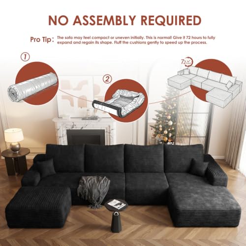 Image of Boneless Couch, Modular Sectional Couches for Living Room, U-Shaped Cloud Couch Sofa with Deep Seat, Fluffy Corduroy Upholstered Corner Sofa