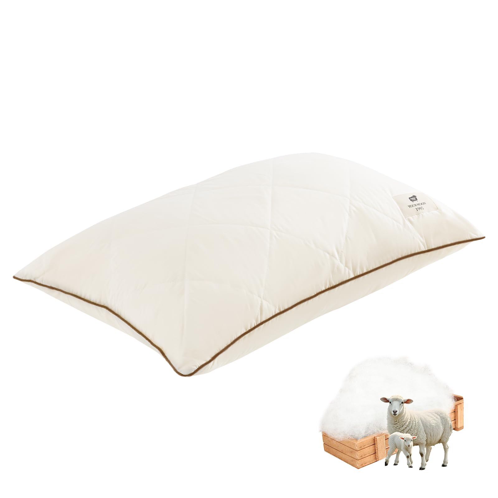 Photo 1 of YOUR MOON Soft Natural Wool Pillow Queen Size, Fluffy Down Alternative Pillows for Side Sleeper, Support Gusseted Bed Pillow for Sleeping, 100% Cotton Cover (Off White)