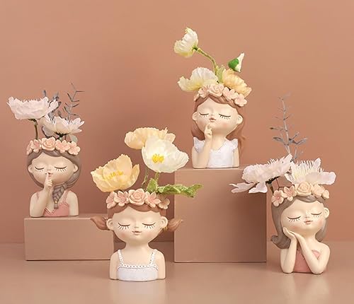 Miniatura 5 de Macetero de cabeza, macetas de cara, macetas de pensamiento con cabezas de niña, maceta de caras de dama, macetas de cara de arte suculentas,