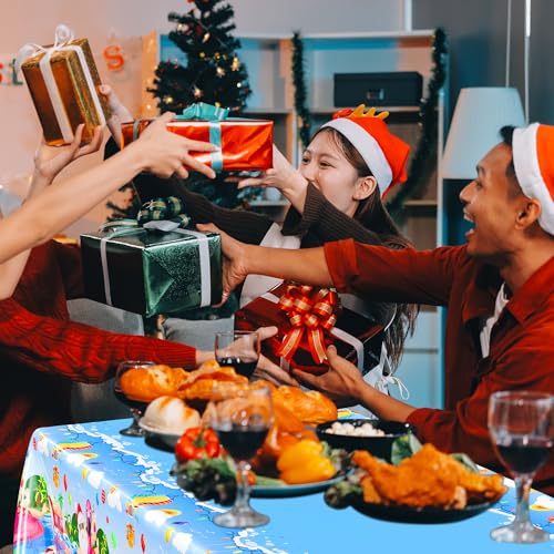 Image of QZYL 3 Pcs Christmas July Tablecloths, 51 x 86.6 Inch Waterproof Summer Christmas Tablecloth, Disposable Santa Plastic Rectangle Table Cover, for Pool Beach Indoor Outdoor July Xmas Decorations