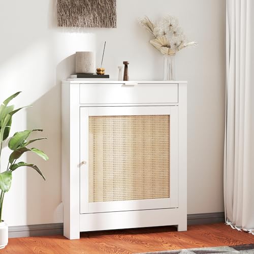 HOMCOM Cubre Radiadores con Puerta Abatible y Ratán,...