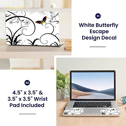 Image of LSS 15 15.6 Inches Laptop Notebook Skin Sticker with 2 Wrist Pads - Reusable Cover Protector Vinyl Sticker Cover Decal Fits 13 inch - 16 inch HP Asus Acer - White Butterfly Escape Pattern