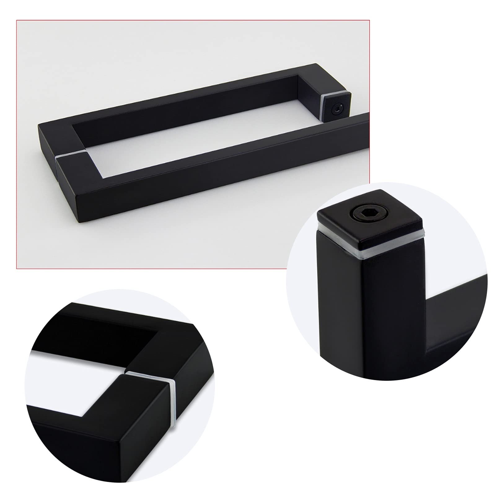 Wytrzymałe uchwyty do drzwi prysznicowych ze stali nierdzewnej, czarne jednostronne szklane uchwyty do drzwi do wymiany klamki / 225 mm + 425 mm (czarne)