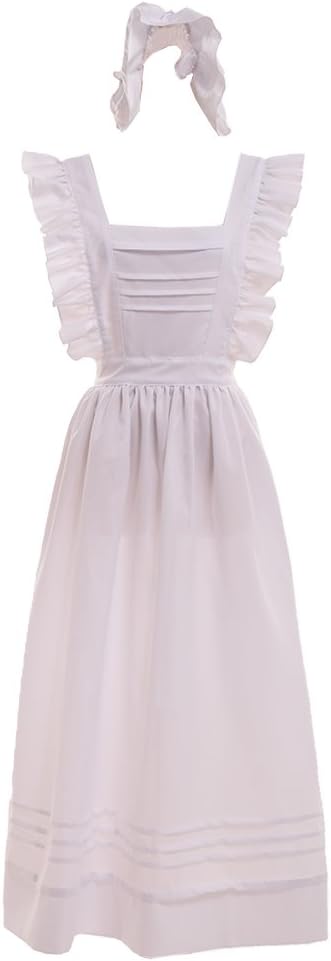 GRACEART Victorian Maid Pinafore Apron Colonial Prarie Peasant Apron with Bonnet