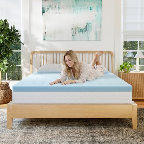 Image of EGOHOME 3 Inch Queen Memory Foam Mattress Topper- Cooling Gel Infused | Pressure Relieving Pad in a box, Dorm Room Essentials, CertiPUR Certified, Blue