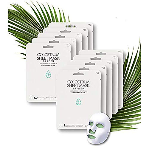 Innerest Facial Sheet Mask Colostrum Ampoule Mist Natural K-Beauty (Fragrance Free, 1 Step 10pk Colostrum(0.84fl oz))