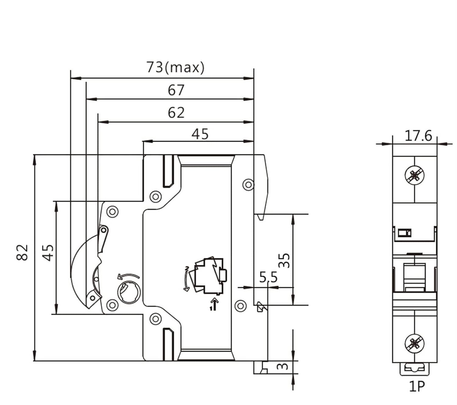 サーキットブレーカーGYM8 4極Dinレールスイッチサーキットブレーカー6A-63A DinレールMCB 400V、オンオフインジ