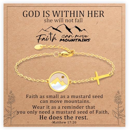 Sereney Mustard Seed Bracelet Mustard Seed Jewelry Baptism Bracelet as Christian Graduation Gifts for Girl Women Gold Cross Christian Faith Jewelry for Women as Religious Baptism Gift for Girls