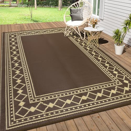 Garvee Outdoor Rug 8 x 10 Patio Waterproof, Foldable Reversible Plastic Straw Area Rugs Mat for Camper Decor, Outside Carpet for Rv, Deck, Porch, Picn