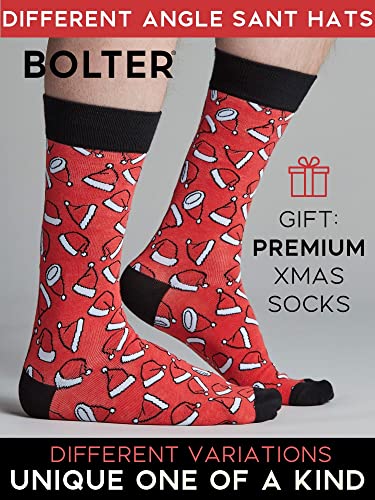 Bolter 6 Pack Men's Christmas Socks Crew Height Dress Socks (Medium, Xmas Party) #TOP6