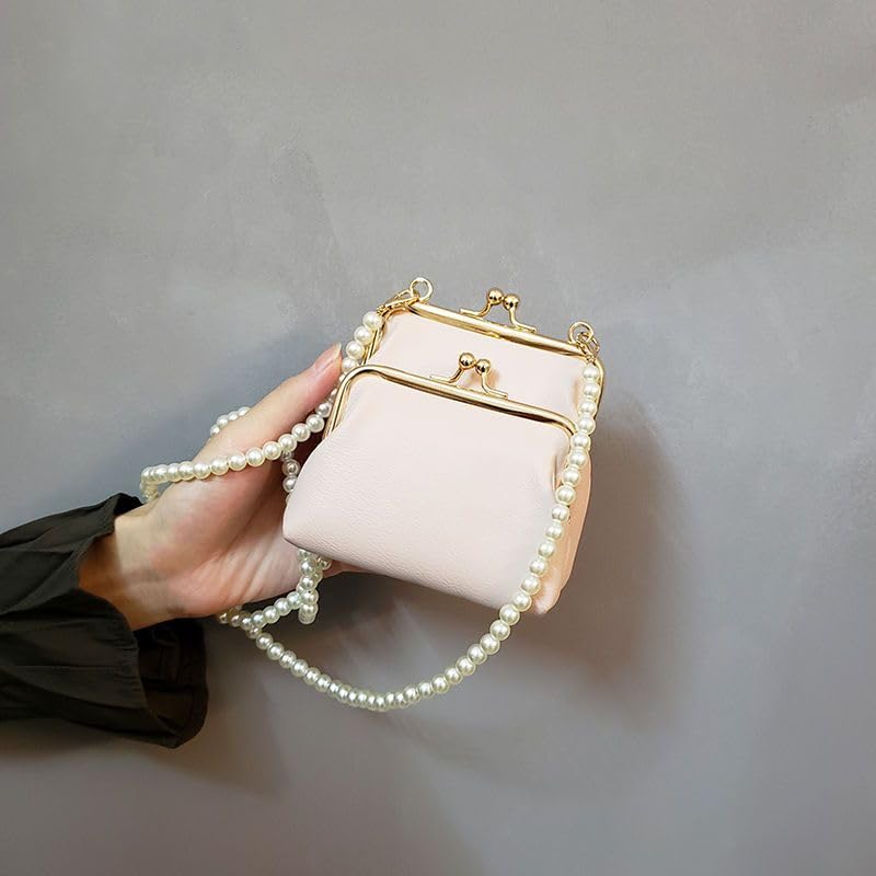 Cute Crossbody Credit Card Bag Double Pouches Wallet Purse with Pearl Straps& Kiss-Lock, Shoulder Bag Hand bag for Women 6