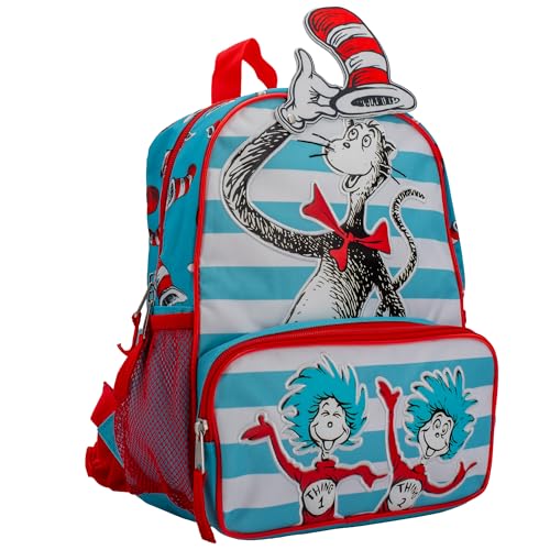 Image of AI ACCESSORY INNOVATIONS Dr. Seuss's The Cat In The Hat Mini Backpack, 12 inch x 10 inch x 4 inch, Kids School Bag with Thing One and Thing Two Design, White /Red /Blue