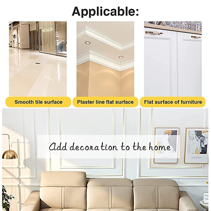 Kalitus Tile Stickers Waterproof Self-Adhesive Floor Sealing Caulk Strip Golden Line Border Sticker Wall Seam Sealing Tape Gap Cover DIY Decoration for Living Room Kitchen Bathroom Bedroom 3