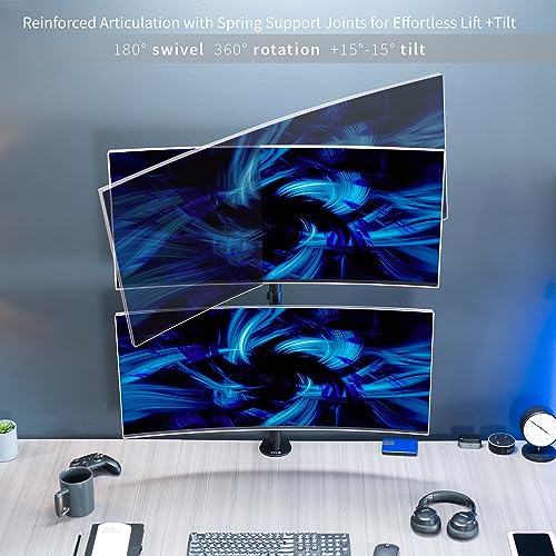 Image of VIVO Dual Vertically Stacked Ultra-Wide Monitor Desk Mount, Extra Tall Heavy Duty Adjustable Stand for 2 Ultrawide Screens up to 45 inches, 25 lbs Per Screen Capacity, Black, STAND-V200R