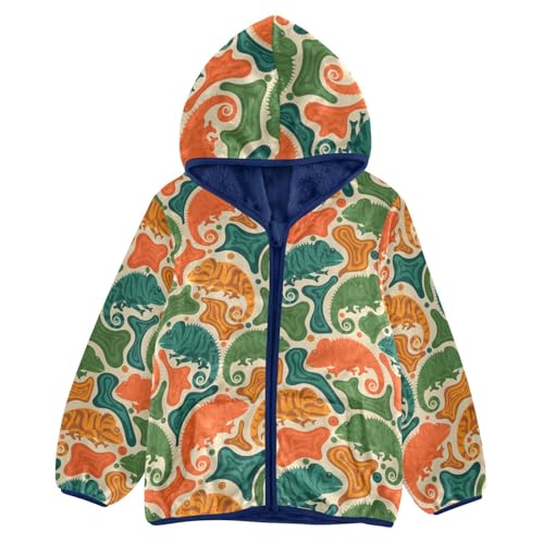 Chameleon Pattern Girls Fleece Jacket Girls Fall Jacket Girls Zip Up Hoodie Girls Sherpa Jacket 2-10T