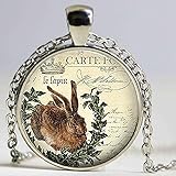 Farbe: Silber Französische Osterhasen-Halskette Hasen-Anhänger Osterhasen-Schmuck Häschen Anhänger Osterhase Cabochon Halskette Glas