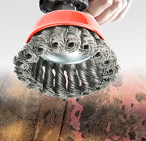 Image of Aain 10 Pack Wire Wheel Cup Brush, 3 Inch Twisted Knotted Wheel Cup Brush with 5 /8 inch-11 Threaded Arbor for Angle Grinder, Max RPM 12,500, 0.020in Carbon Steel for Rust Removal, Abrasives