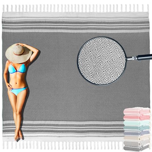 Image of Yongoes Oversized Turkish Beach Towel Blanket Cotton Giant XL Sandproof Towels Huge Linen XXL Extra Large Big Throw Quilt Blankets for Adults Cloud Travel Camping Glamping Accessories Essentials